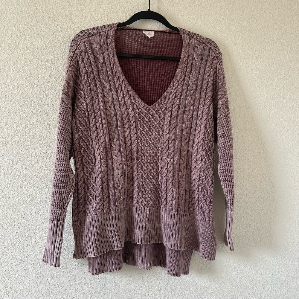 By Together Women’s Cable Knit Sweater S/M Mauvy Purple Cozy Fall Western Casual